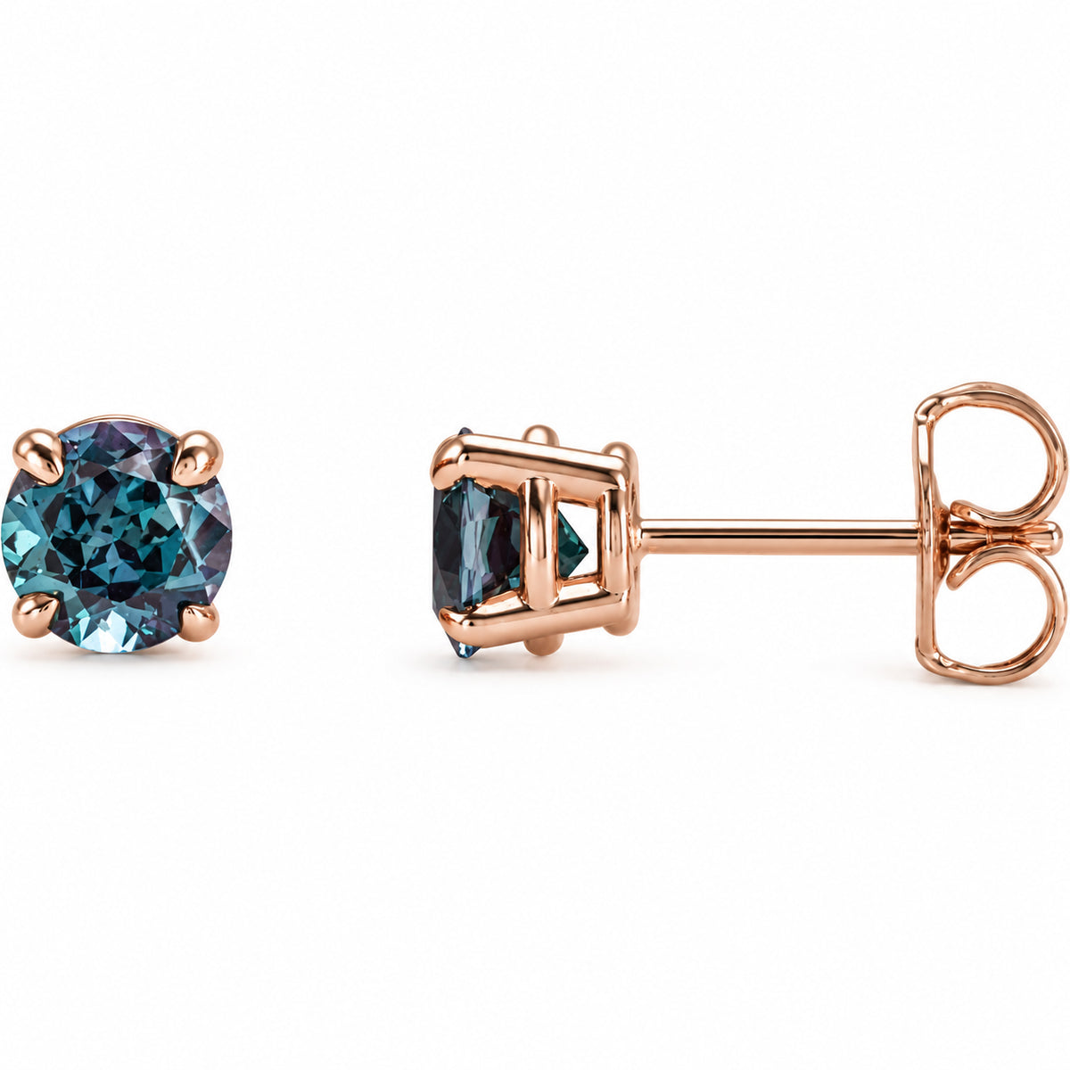 14K Gold Lab-Grown Alexandrite 4-Prong Claw Stud Earrings — 14K Rose Gold, view 1
