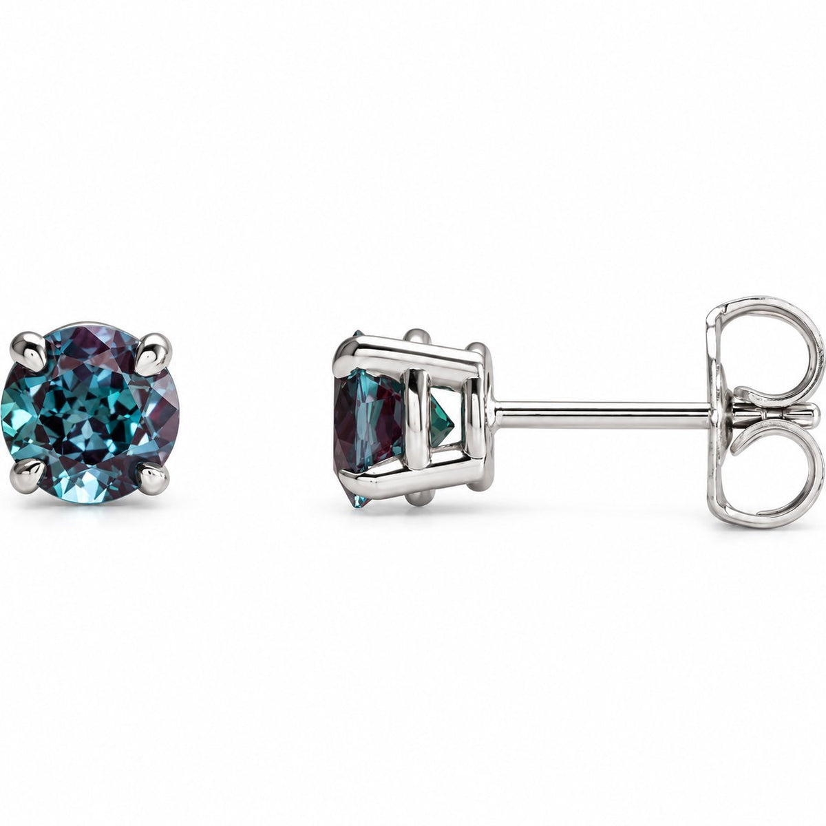 14K Gold Lab-Grown Alexandrite 4-Prong Claw Stud Earrings — 14K White Gold, view 1