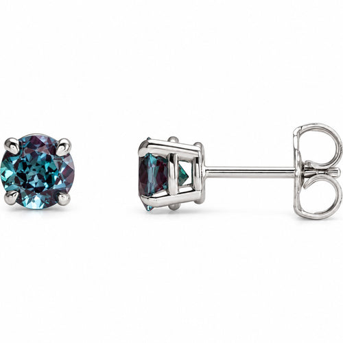 14K Gold Lab-Grown Alexandrite 4-Prong Claw Stud Earrings — 14K White Gold, view 1