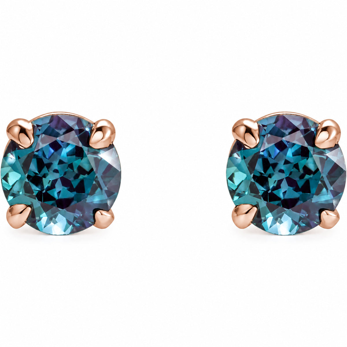 14K Gold Lab-Grown Alexandrite 4-Prong Claw Stud Earrings — 14K Rose Gold, view 2