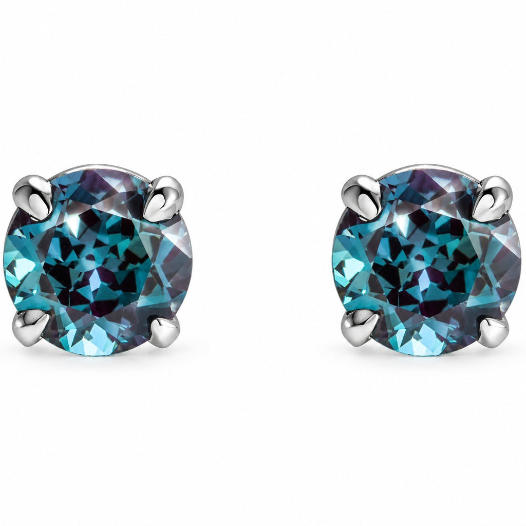 14K Gold Lab-Grown Alexandrite 4-Prong Claw Stud Earrings — 14K White Gold, view 2