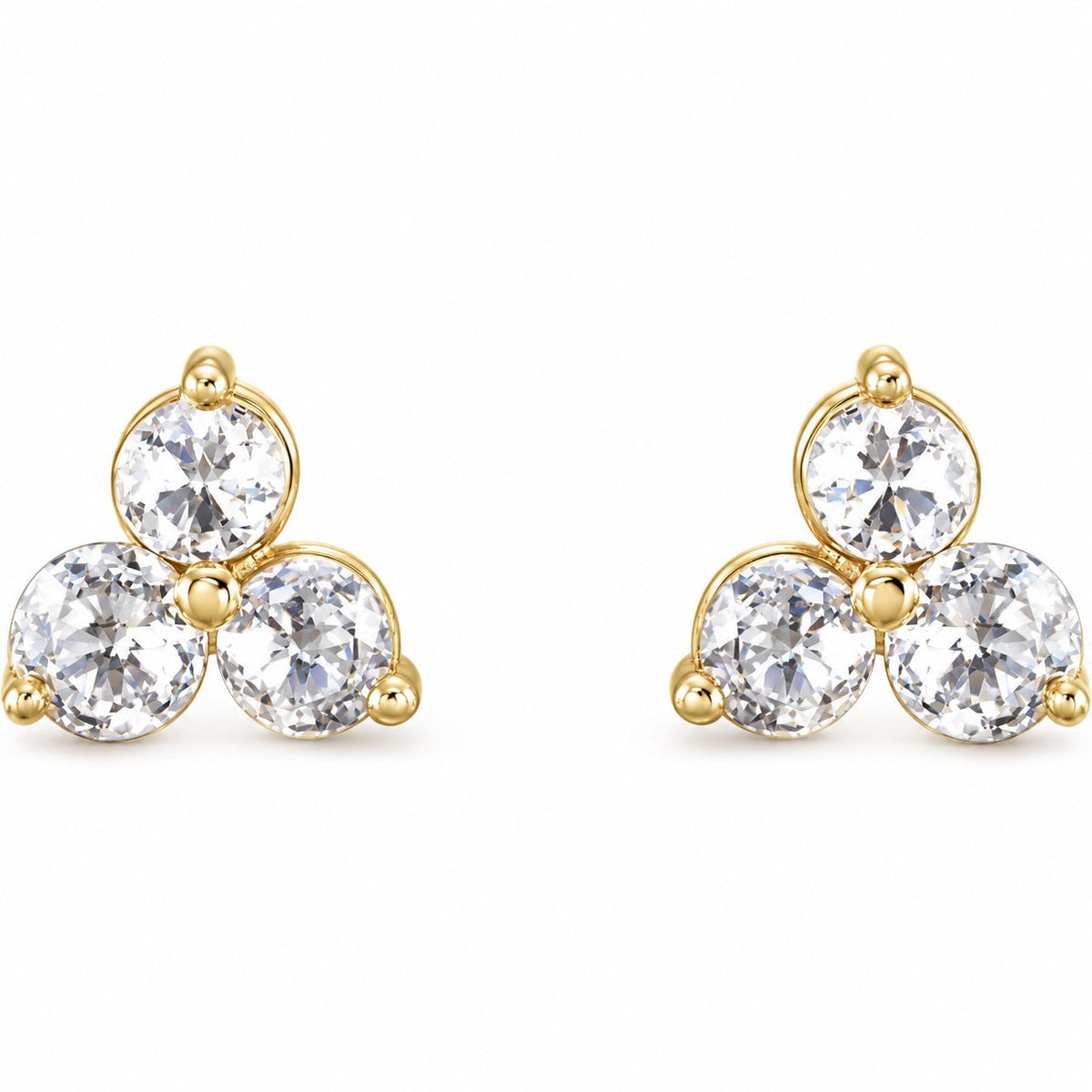 14K Gold 1/4 CTW Lab-Grown Diamond Three-Stone Earrings — 14K Yellow Gold, view 2