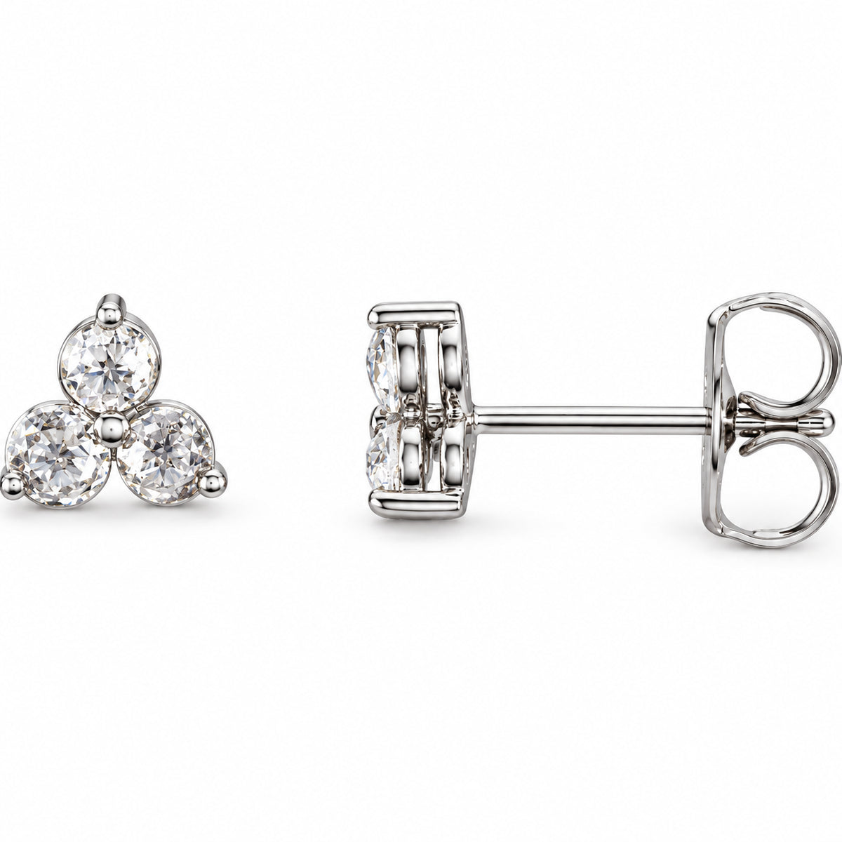 Round Three-Stone Earrings — 14K White Gold — 1.7 mm — view 1