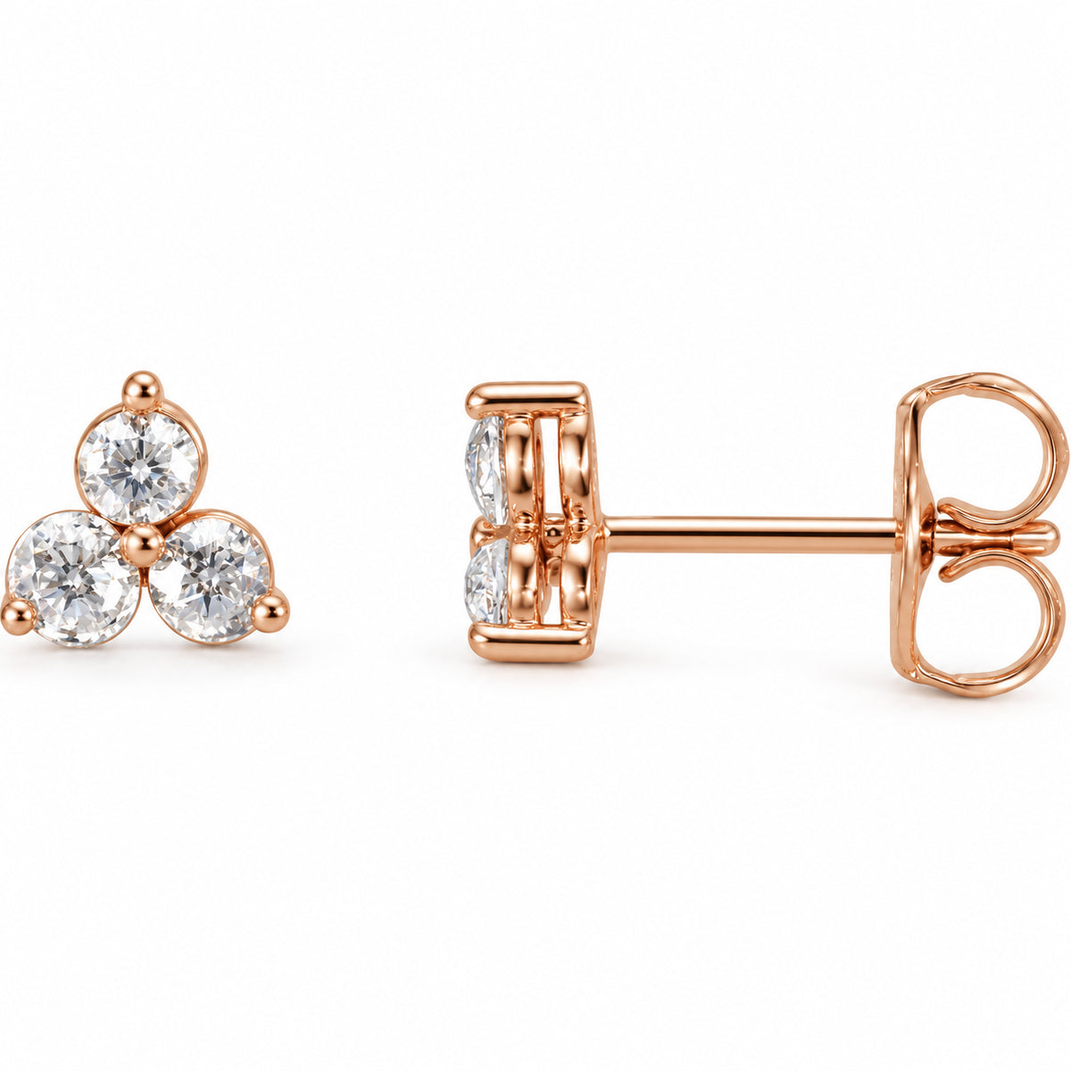 Round Three-Stone Earrings — 14K Rose Gold — 1.7 mm — view 1