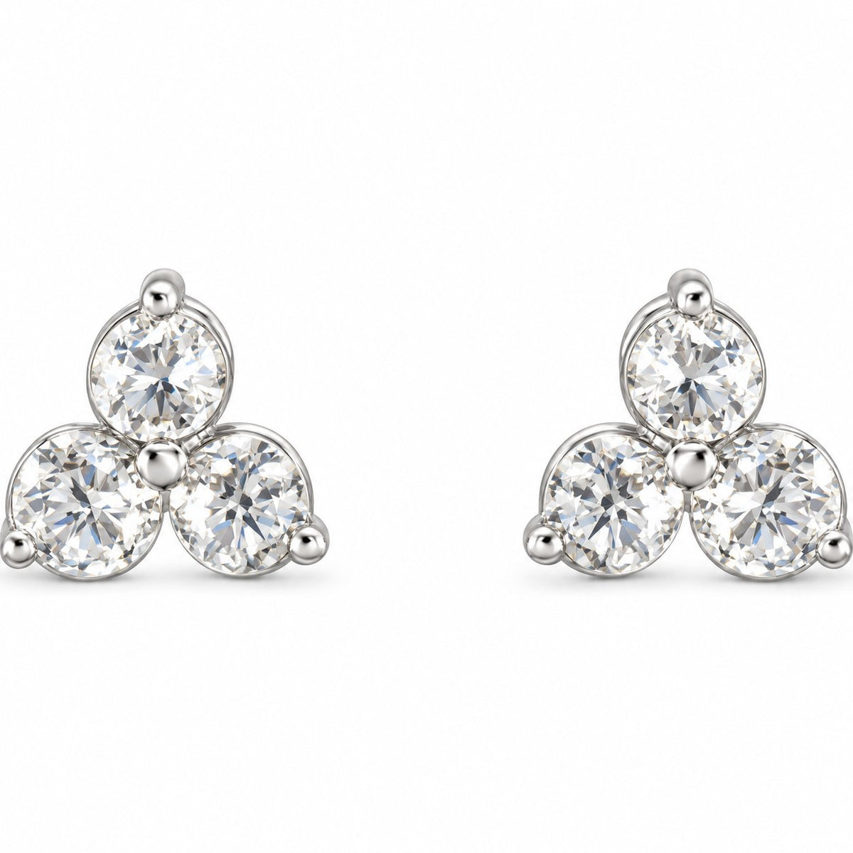 14K Gold 1/4 CTW Lab-Grown Diamond Three-Stone Earrings — 14K White Gold, view 2