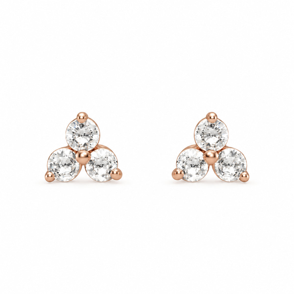 14K Gold 1/4 CTW Lab-Grown Diamond Three-Stone Earrings — 14K Rose Gold, view 2