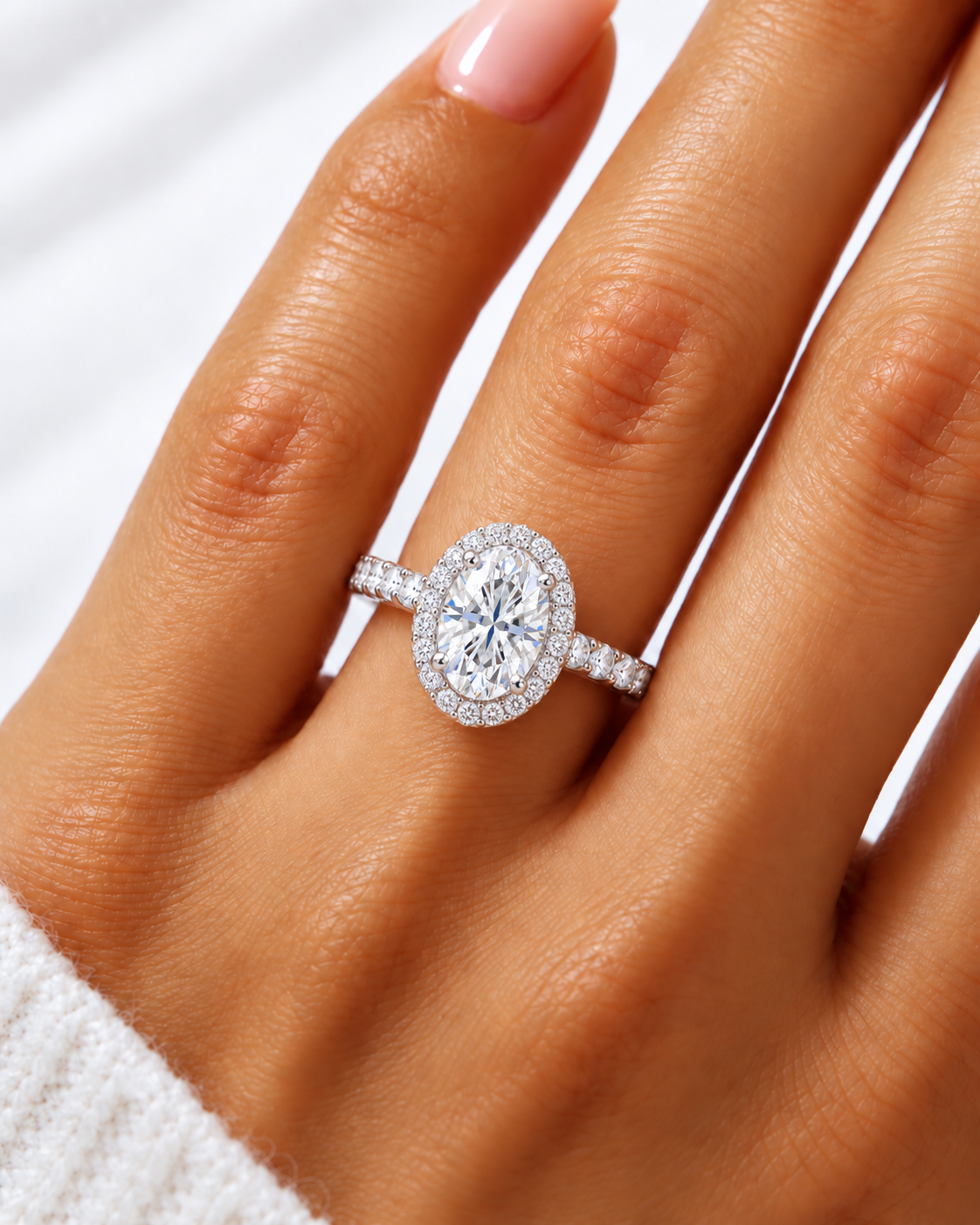 Alora Lab Grown Diamond Ring — white gold — on hand