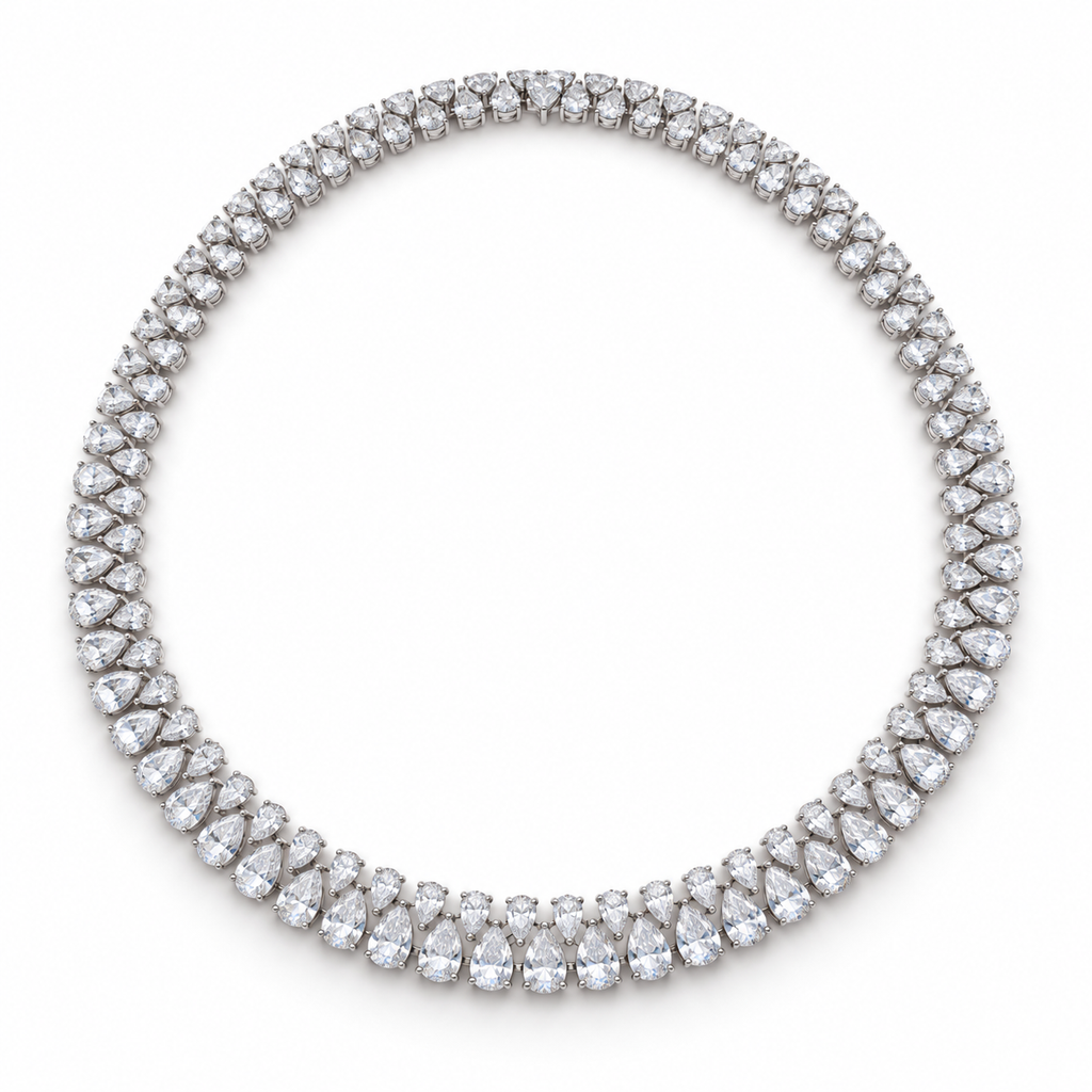 Alternating pear lab grown diamond necklace front view