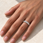 Emerald-cut E VVS2 lab-grown diamond eternity band, 2.50 x 3.50 mm stones, white gold, on-hand size 6 reference