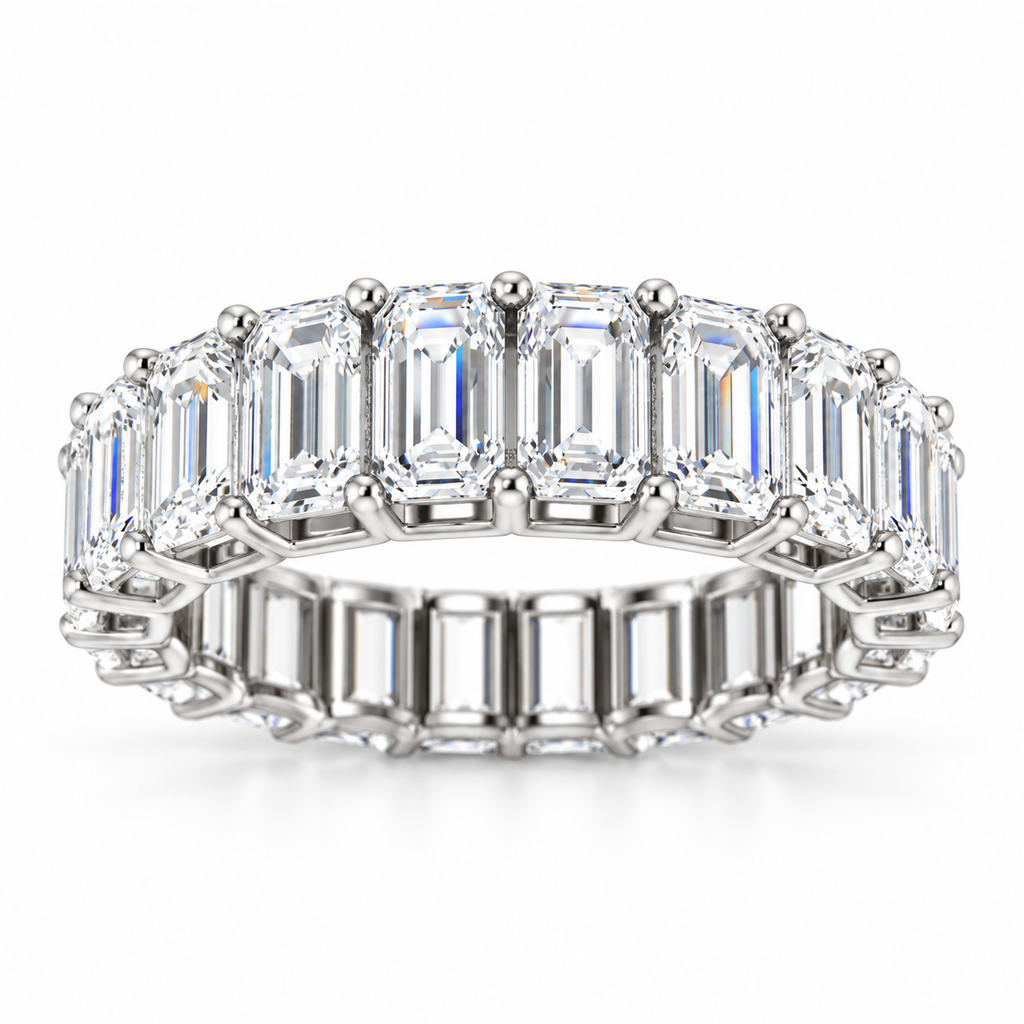 Emerald-cut E VVS2 lab-grown diamond eternity band, 2.50 x 3.50 mm stones, white gold, main view