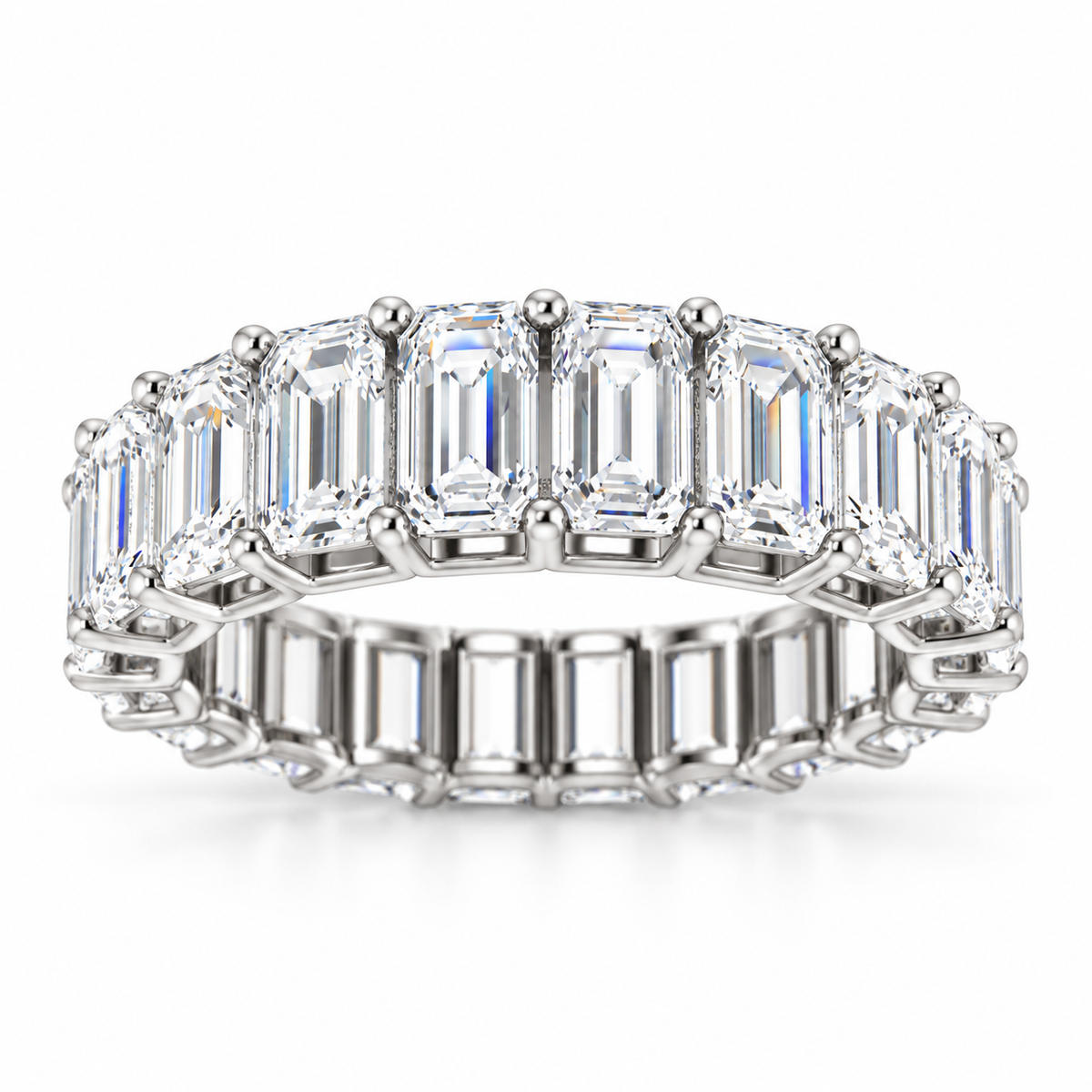 Emerald-cut E VVS2 lab-grown diamond eternity band, 2.50 x 3.50 mm stones, white gold, main view