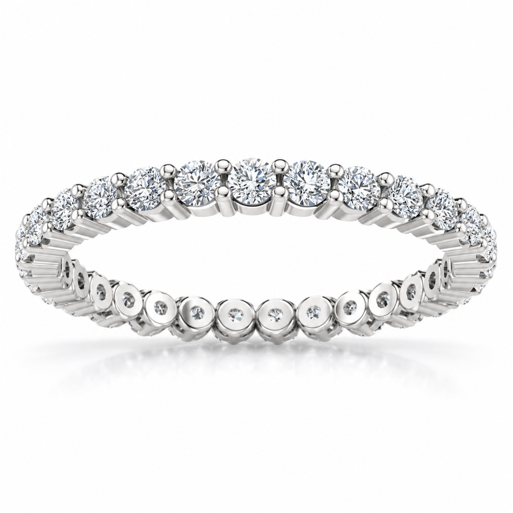 Round shared-prong lab-grown diamond eternity band - 14K White Gold - 1.5 mm diamonds - front view