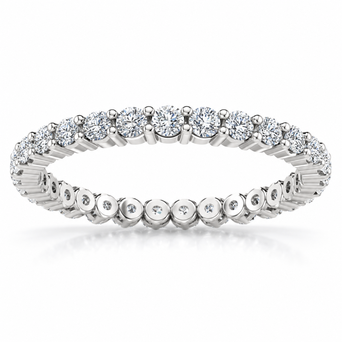 Round shared-prong lab-grown diamond eternity band - 14K White Gold - 1.5 mm diamonds - front view