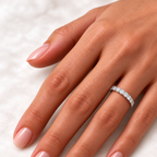 Round scalloped shared-prong lab-grown diamond eternity band - 14K white gold - 2.5 mm diamonds - on-body hand view