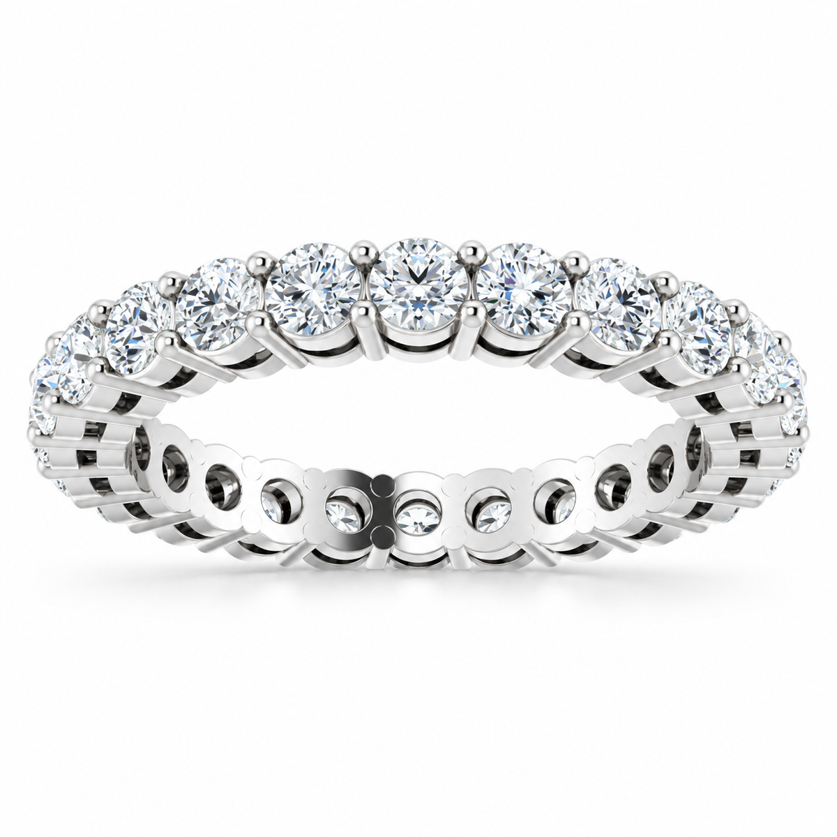 Round scalloped shared-prong lab-grown diamond eternity band - 14K white gold - 2.5 mm diamonds - front view
