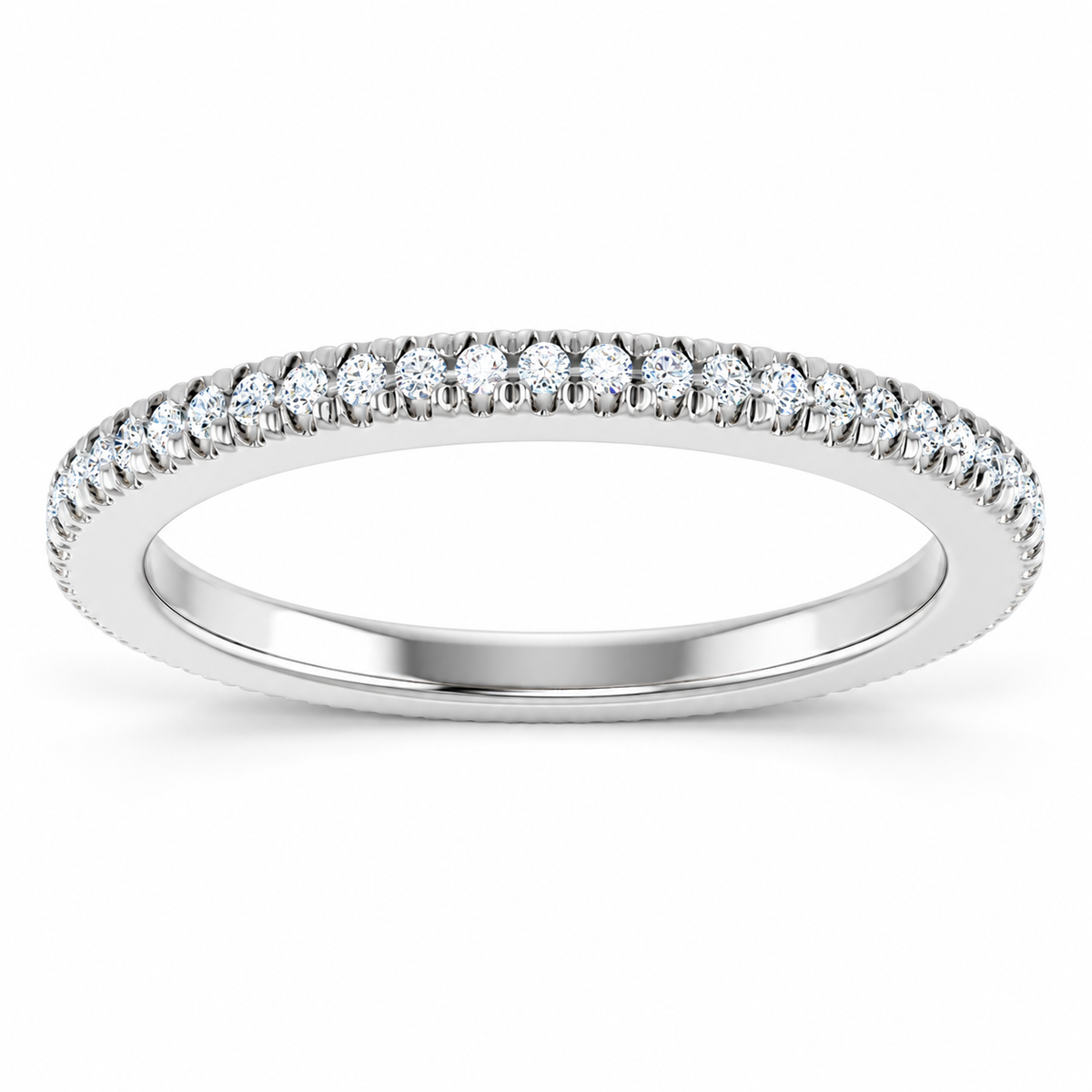 Round split-prong lab-grown diamond eternity band - 14K white gold - 1 mm diamonds - front view