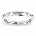 Baguette channel-set lab-grown diamond eternity band, 3 x 1.5 mm diamonds, 14K white gold, front studio view