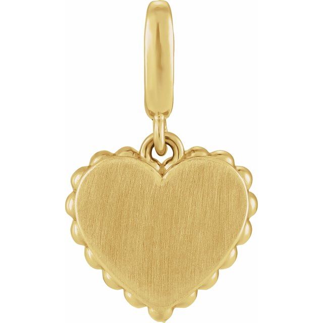 14K Yellow Gold beaded heart initial pendant — front (engraving preview)