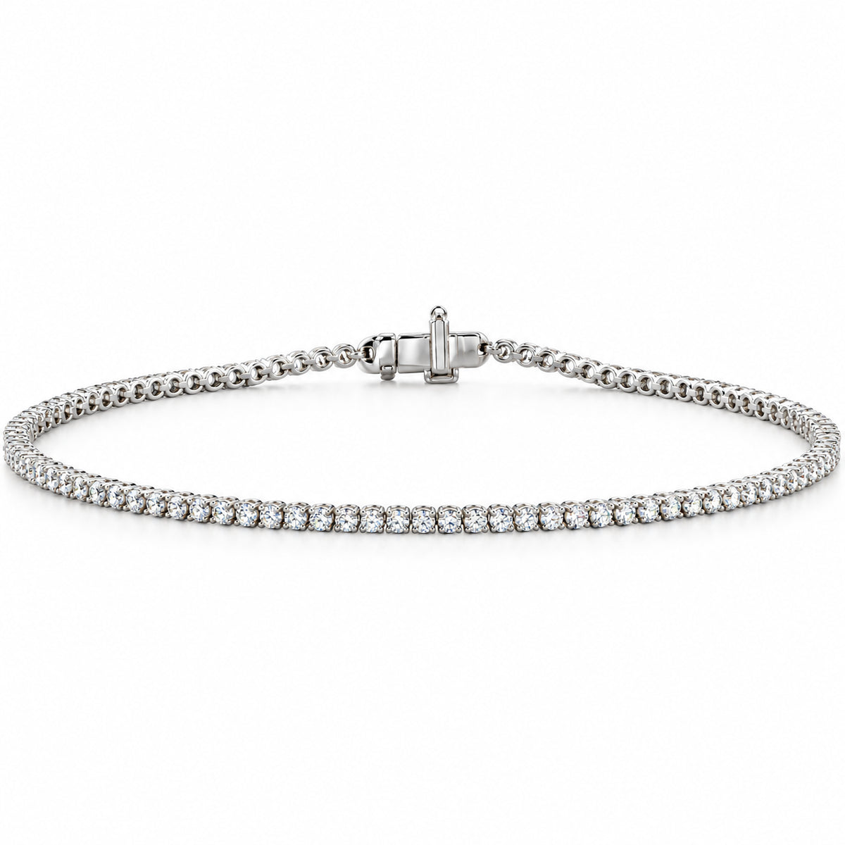 1.00 CTW lab-grown diamond tennis bracelet in 14k white gold — studio view