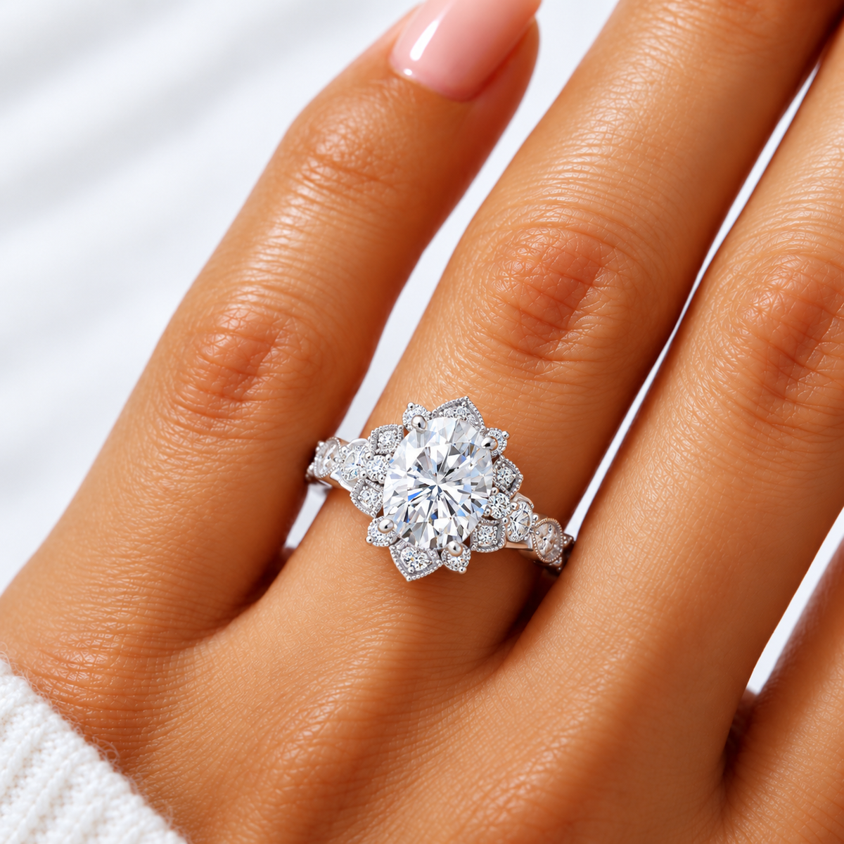 Brenda Lab Grown Diamond Ring — white gold — on hand