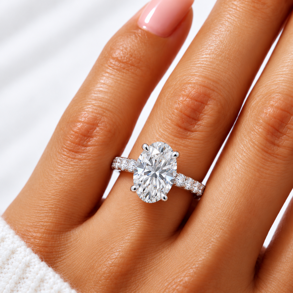 Brianna Lab Grown Diamond Ring — white gold — on hand