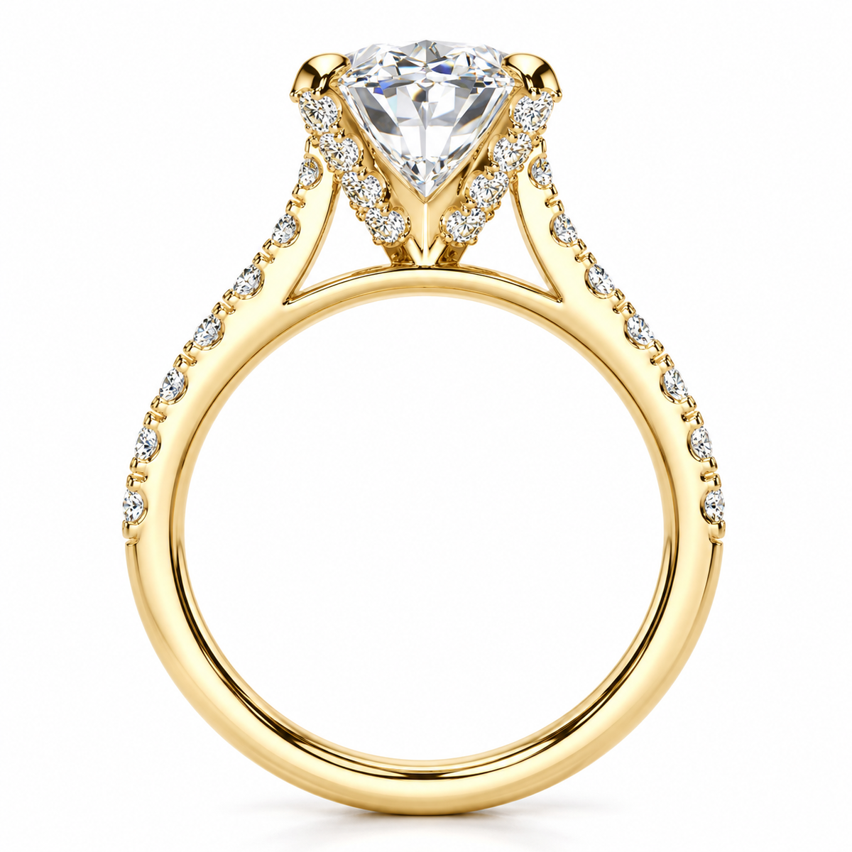 Brianna Lab Grown Diamond Ring — yellow gold — side profile