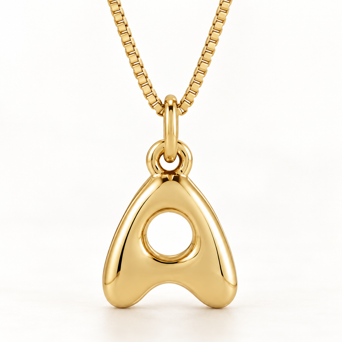 Bubble initial A in 14K Yellow Gold — studio view