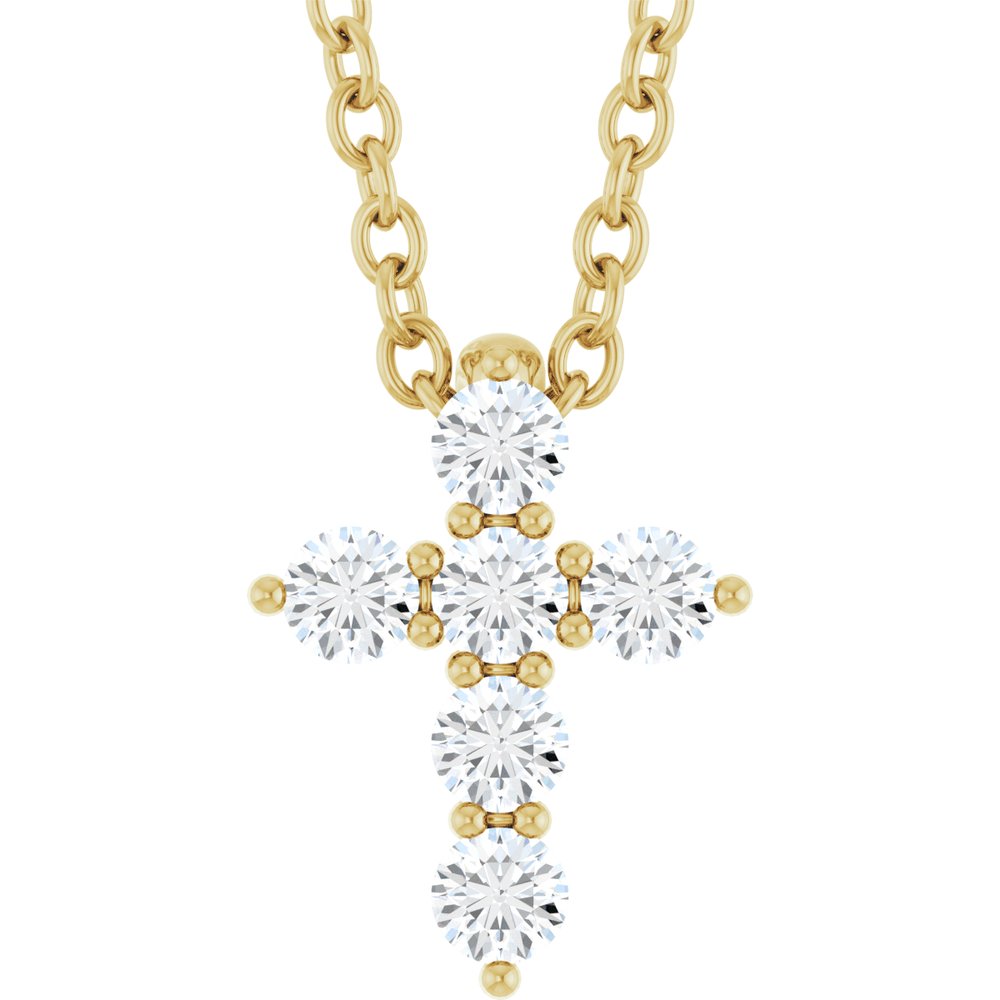 14K Yellow Gold 1/6 CTW Lab-Grown Diamond Cross 16-18" Necklace – product view 1