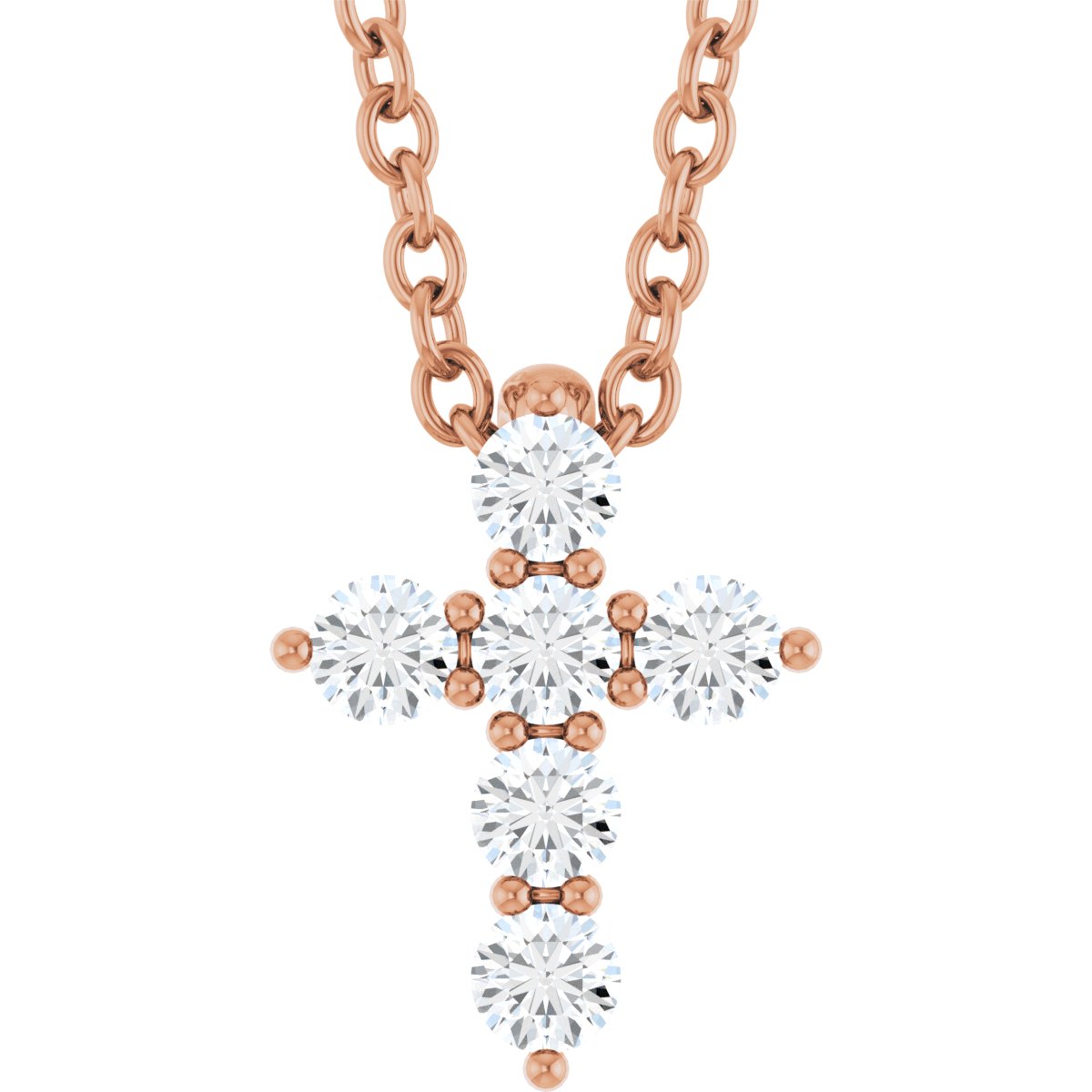 14K Rose Gold 1/6 CTW Lab-Grown Diamond Cross 16-18" Necklace – product view 1