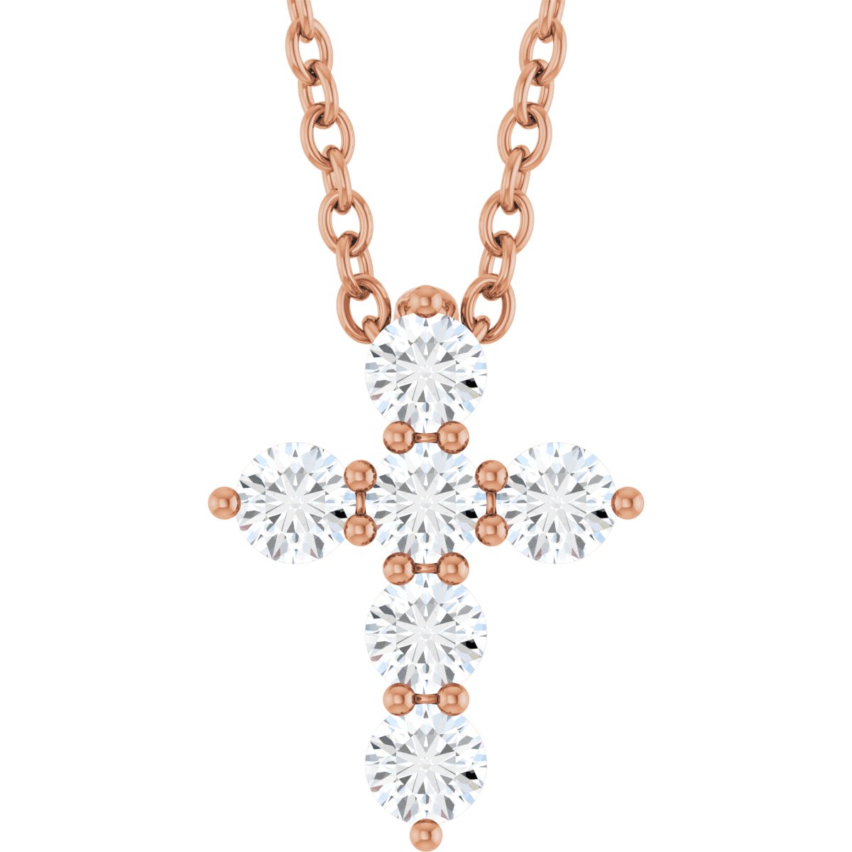 14K Rose Gold 1/4 CTW Lab-Grown Diamond Cross 16-18" Necklace – product view 1