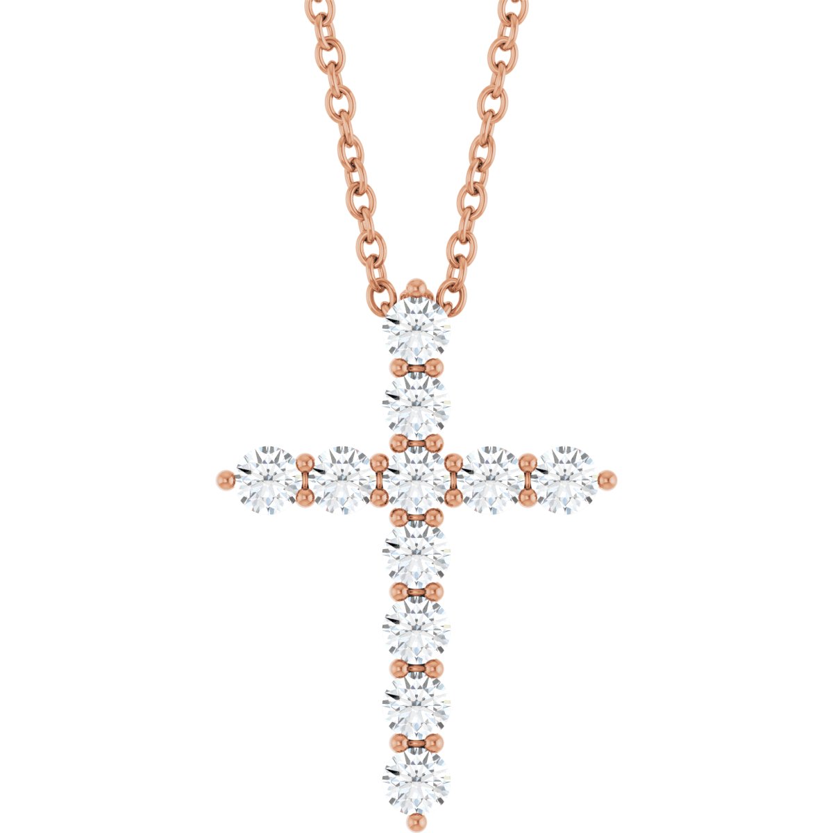 14K Rose Gold 3/8 CTW Lab-Grown Diamond Cross 16-18" Necklace – product view 1