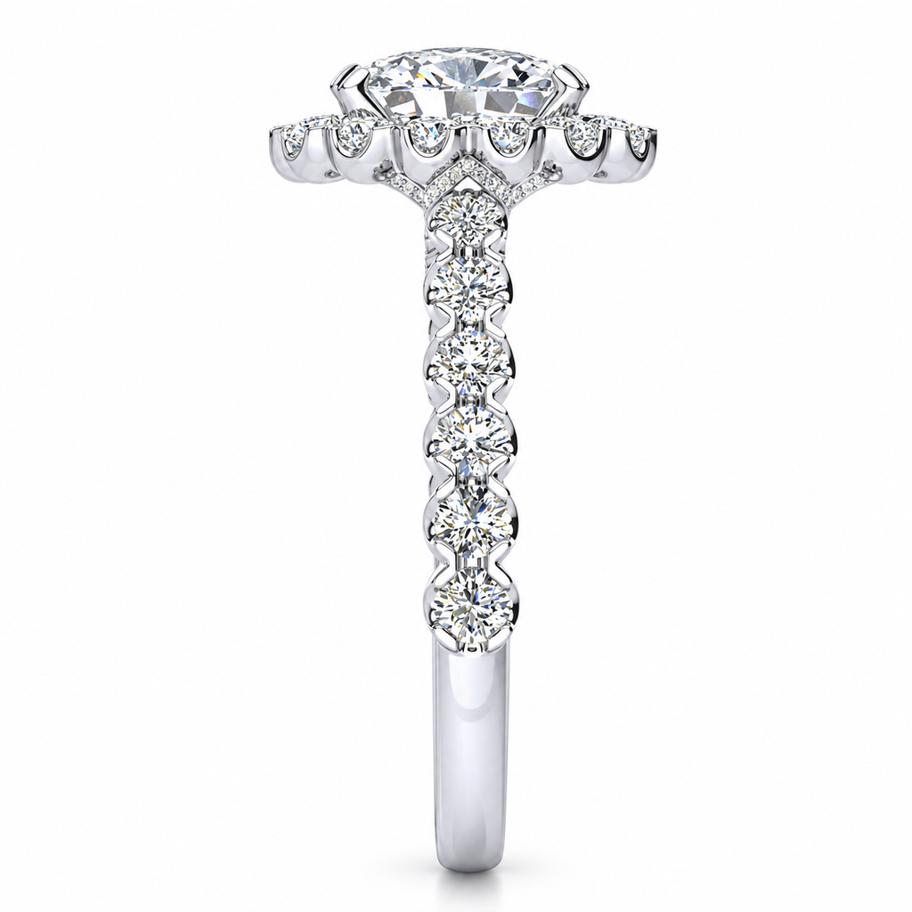 Cynthia Oval engagement ring — white gold — end view