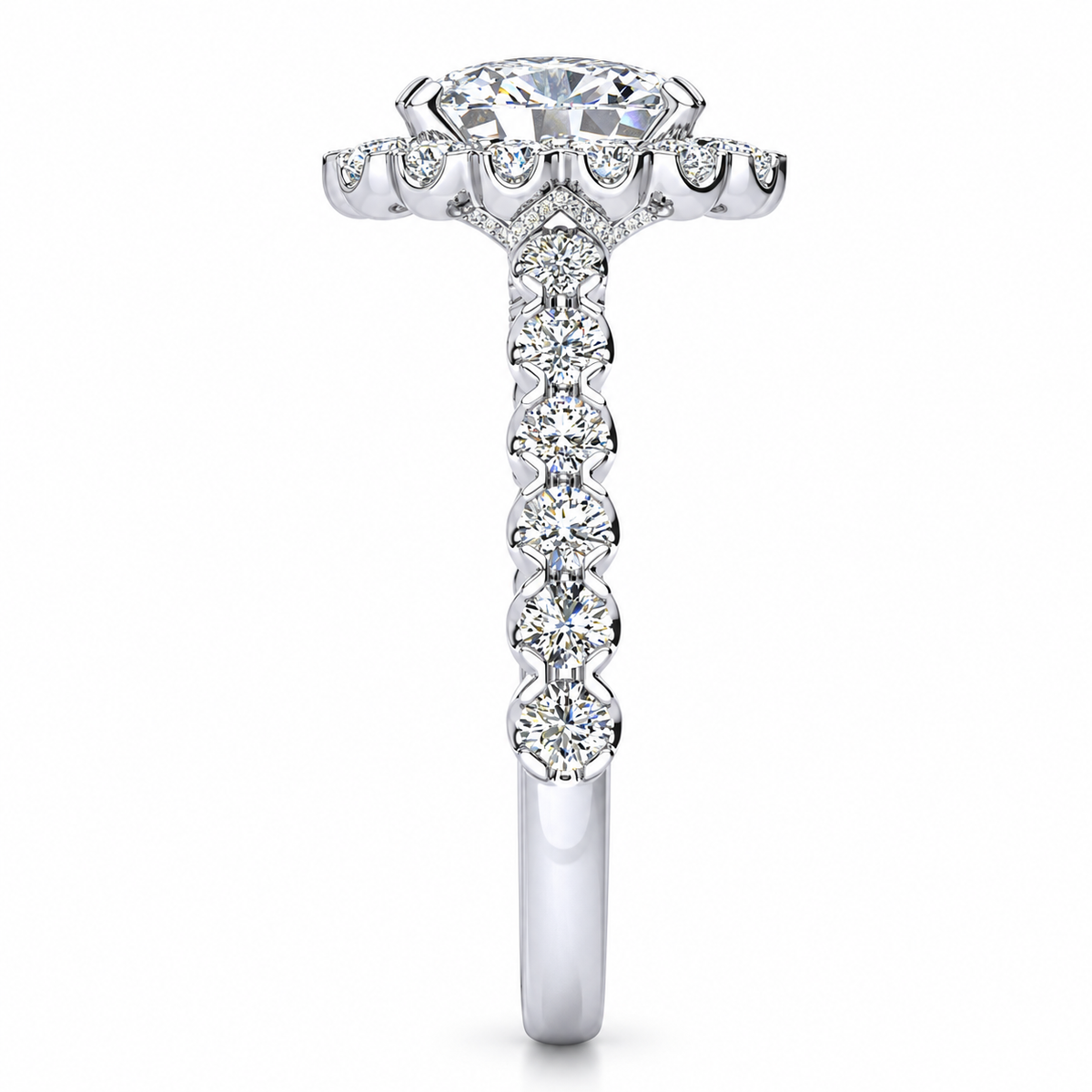 Cynthia Oval engagement ring — white gold — end view