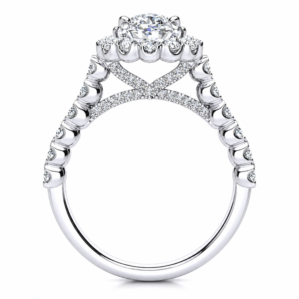 Cynthia Oval engagement ring — white gold — side view