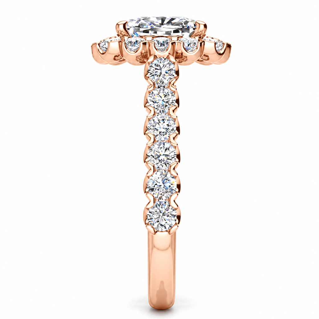 Cynthia engagement ring — rose gold — end view