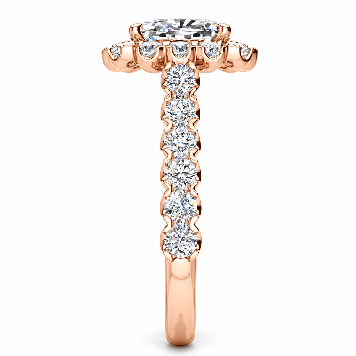 Cynthia engagement ring — rose gold — end view