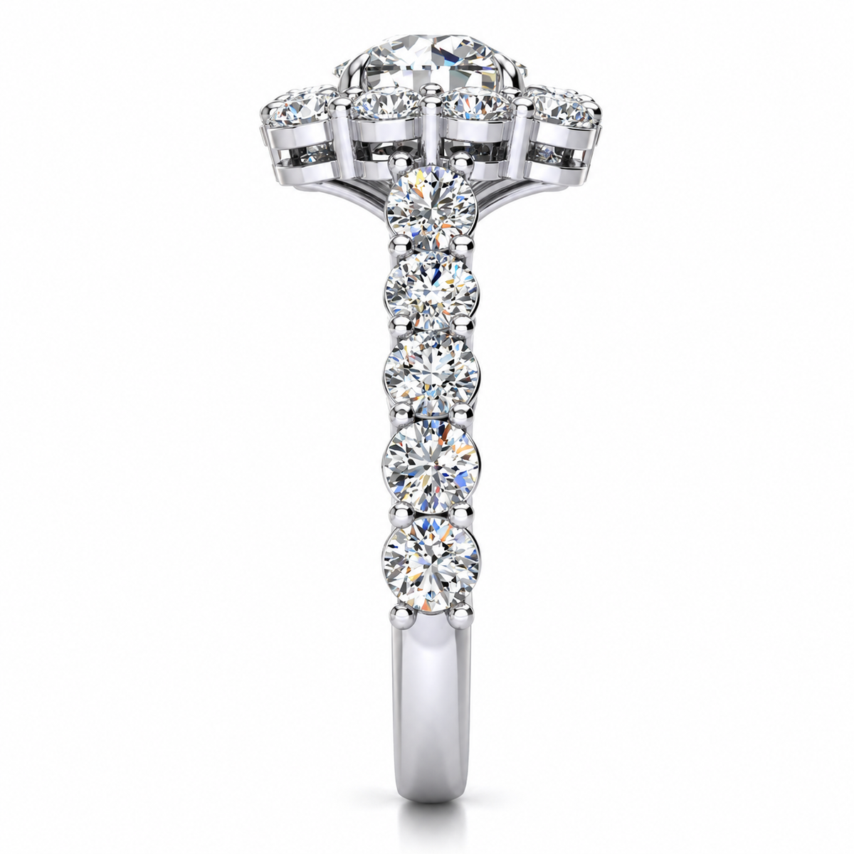 Daisy Lab Grown Ring — white gold — end view