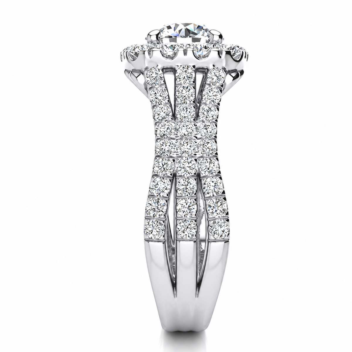Dana engagement ring — white gold — end view