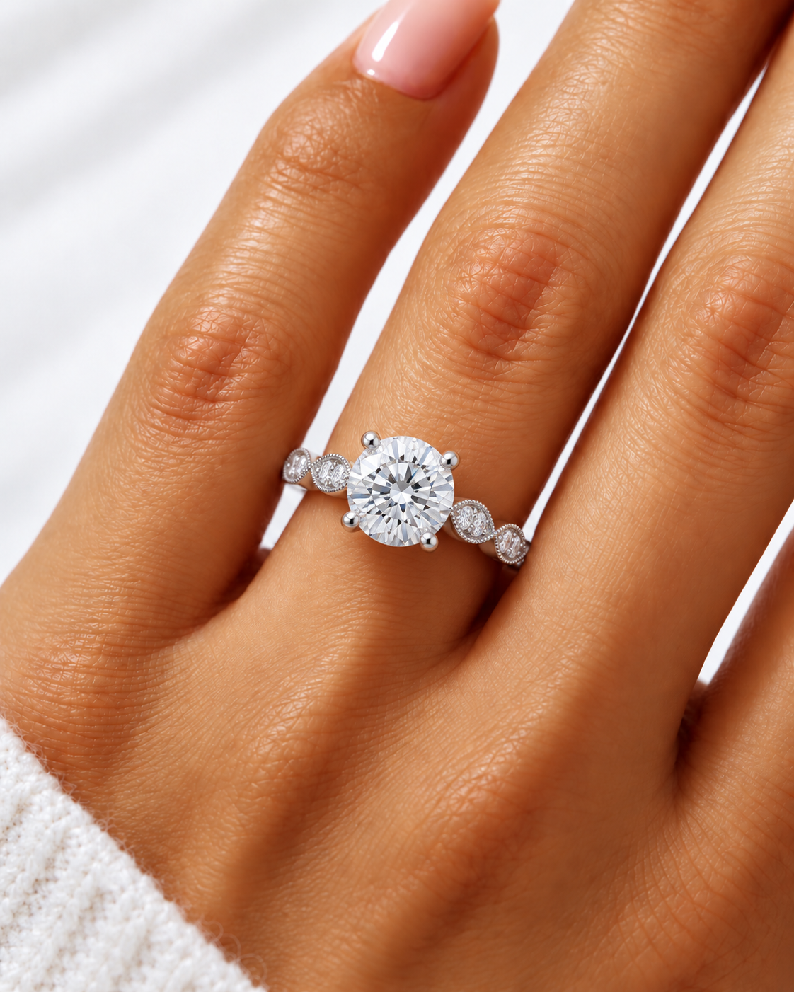 Danielle Lab Grown Diamond Ring — white gold — on hand