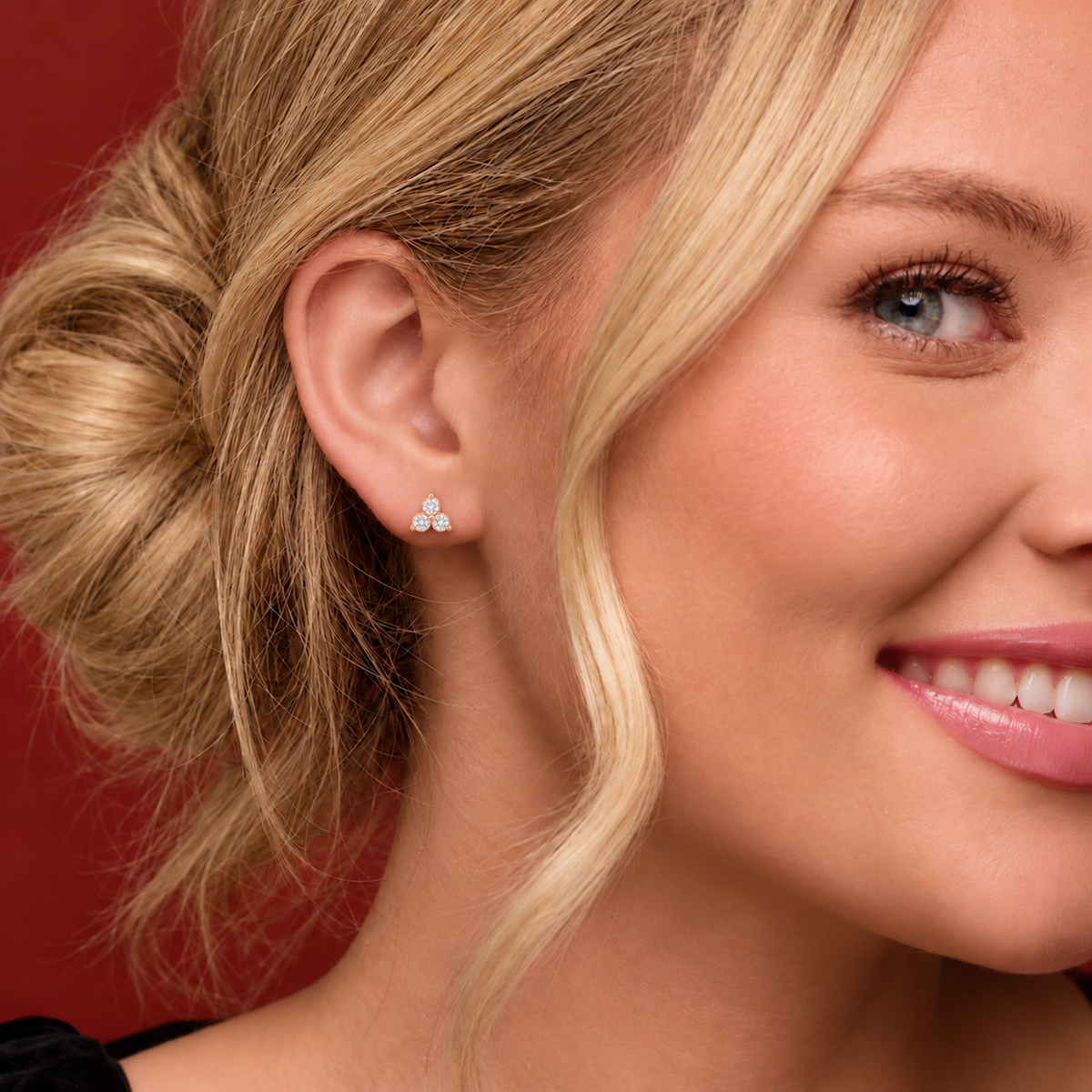 14K Rose Gold earrings — 1.7 mm, illustrative on-ear view — 29203:LG6019:P