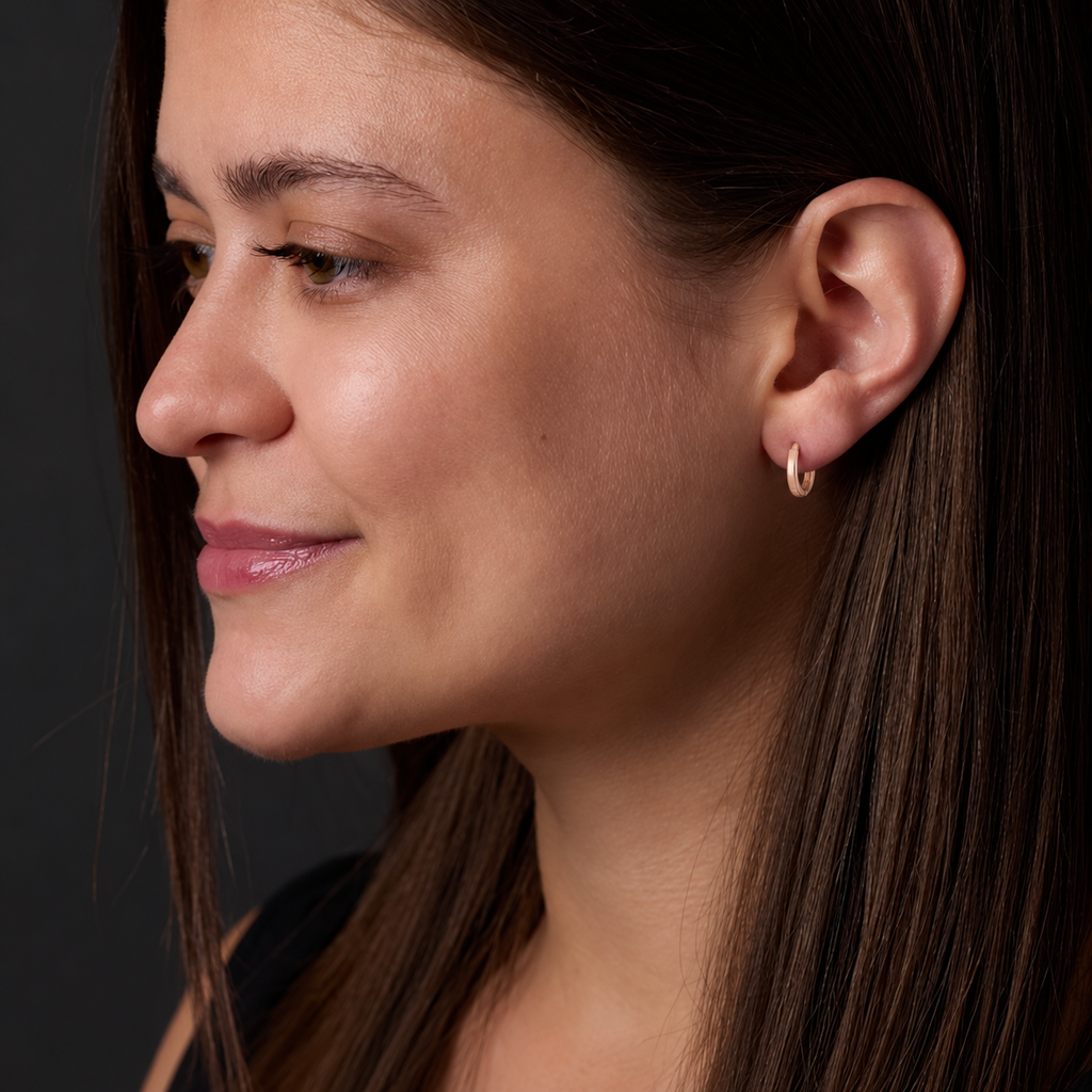 14K Rose Gold earrings — 8 mm, illustrative on-ear view — 87384:178:P
