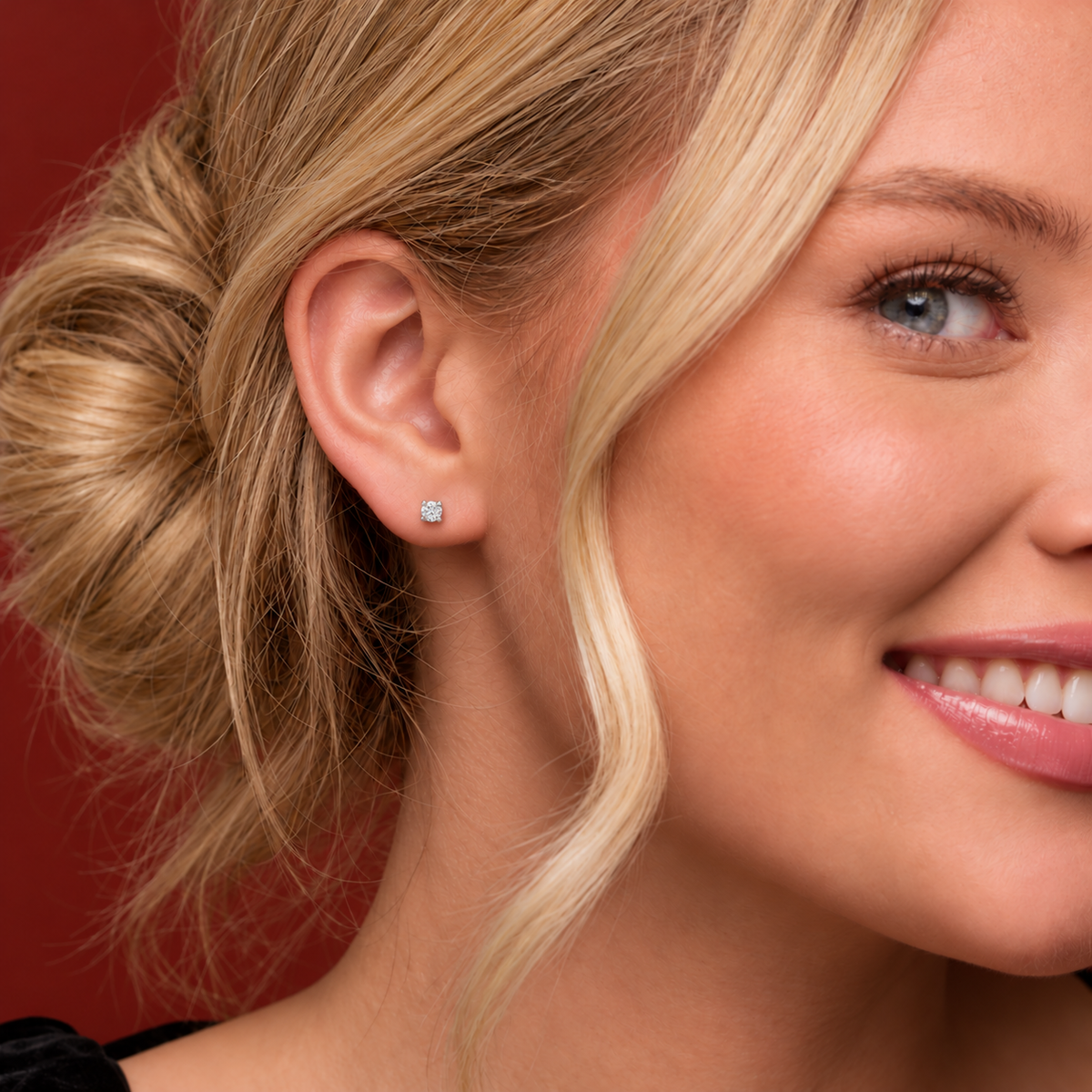 14K White Gold earrings — 2.5mm — 1/8 CTW, illustrative on-ear view — 88027:LG248:P