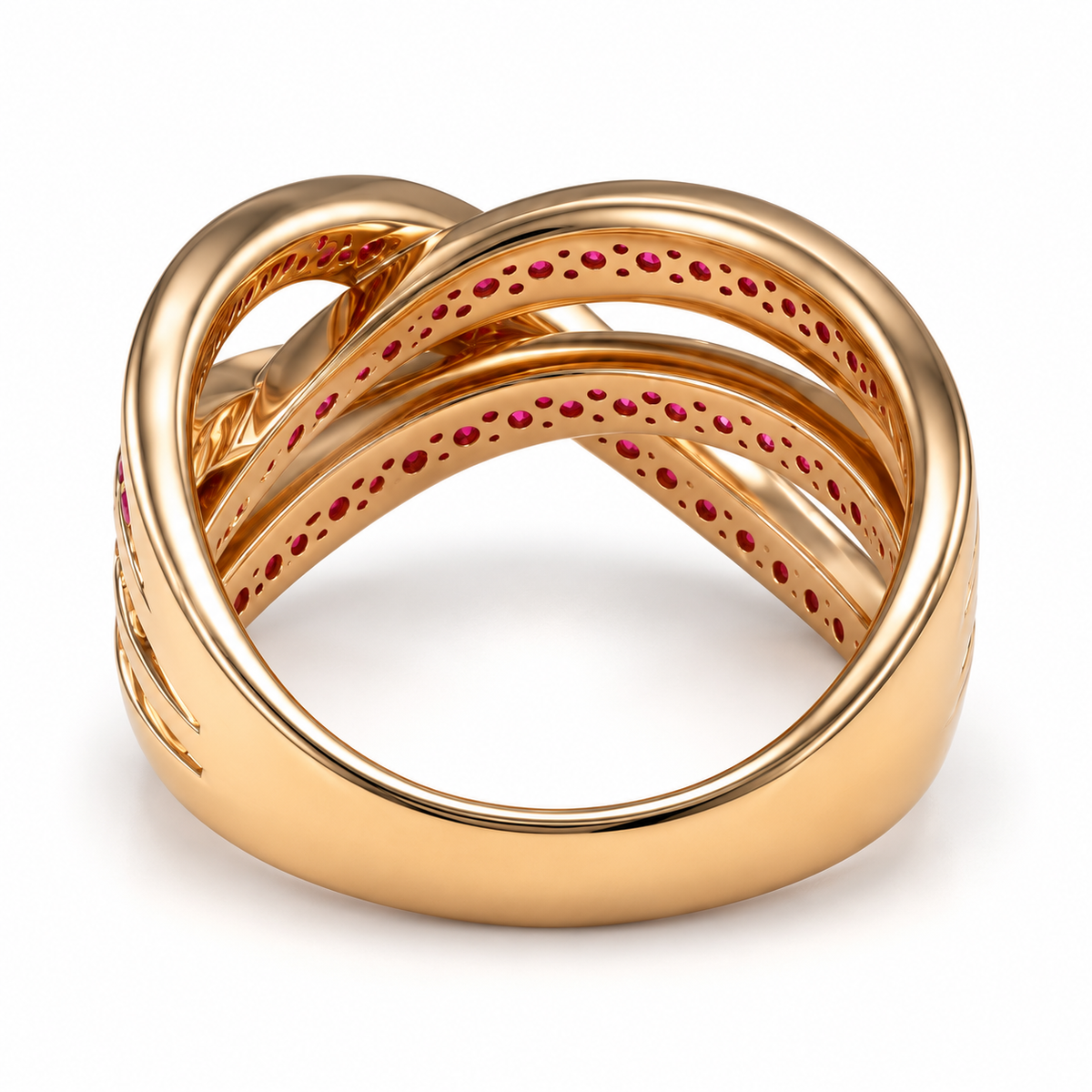 EFFY natural ruby and diamond crossover ring in 14K rose gold, underside view