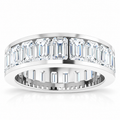 Emerald-cut channel-set lab-grown diamond eternity band, 5 x 3 mm diamonds, 14K white gold, front studio view