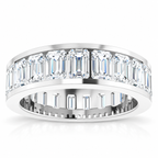 Emerald-cut channel-set lab-grown diamond eternity band, 5 x 3 mm diamonds, 14K white gold, front studio view