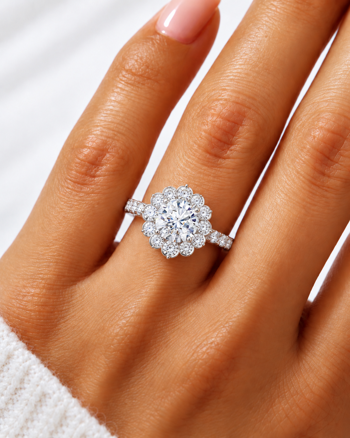 Emmy Lab Grown Diamond Ring — white gold — on hand