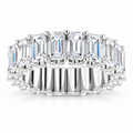 14K White Gold emerald-cut shared U-prong lab-grown diamond eternity band, 5 x 3 mm diamonds, studio front view
