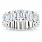 14K White Gold emerald-cut shared U-prong lab-grown diamond eternity band, 5 x 3 mm diamonds, studio front view