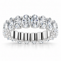14K White Gold oval shared U-prong lab-grown diamond eternity band, 5 x 3 mm diamonds, studio front view