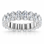 14K White Gold oval shared U-prong lab-grown diamond eternity band, 5 x 3 mm diamonds, studio front view